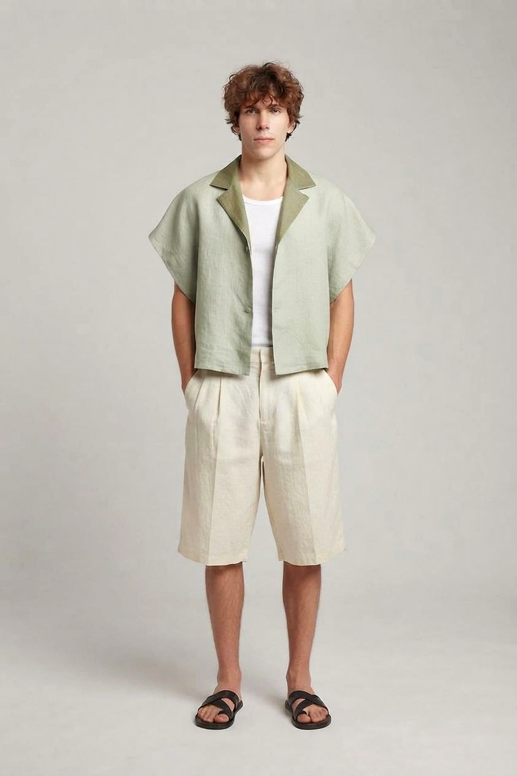 Veste à col camp — Sauge — YEG Textile