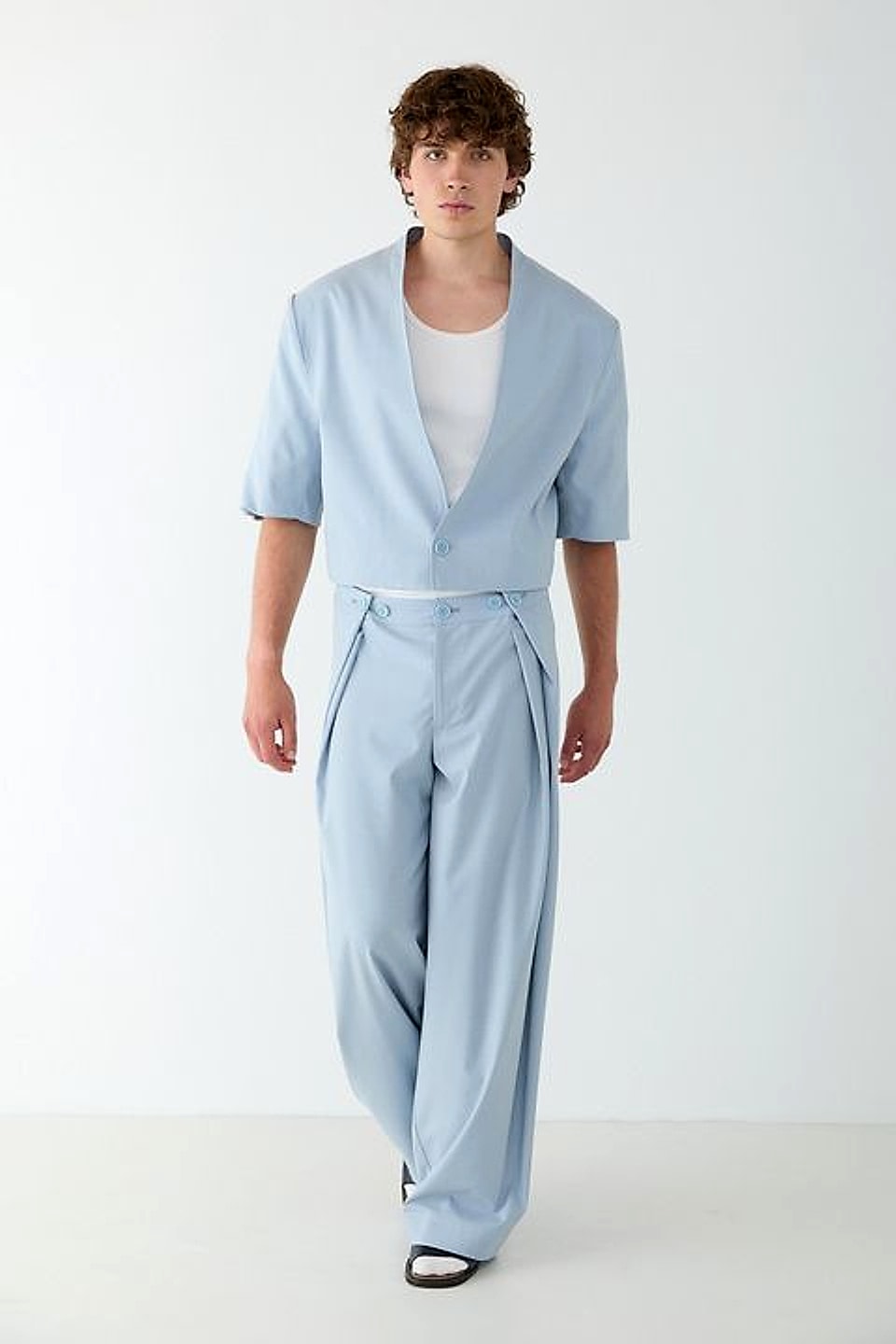 Kısa Kollu Crop Blazer, Gök Mavisi — YEG Textile