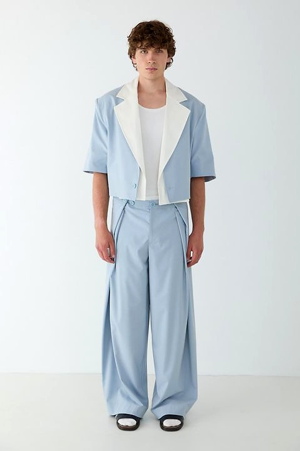 Veste à col contrasté — Ciel / Écru — YEG Textile