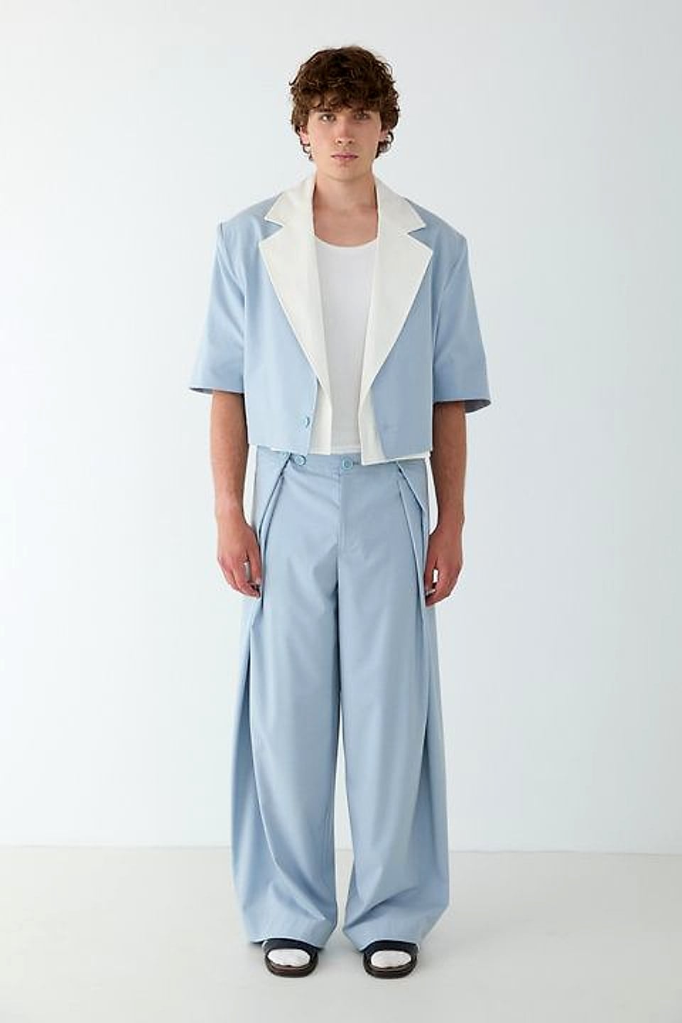 Kontrast Yaka Ceket, Gök Mavisi / Ekru — YEG Textile