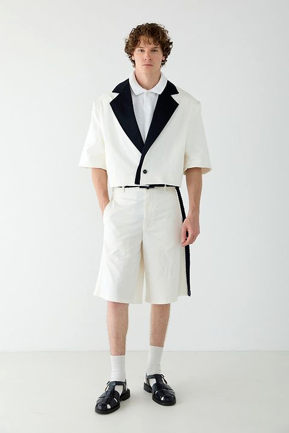 Tuxedo Crop Jacket in Ivory / Black — YEG Textile
