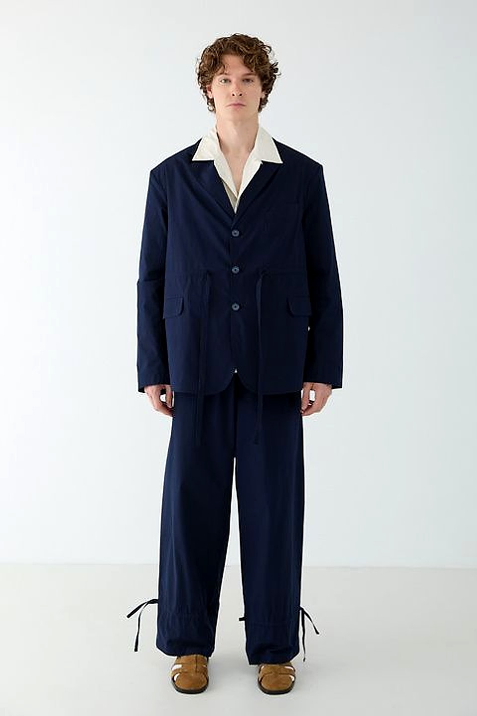 Ekru Yakalı Blazer, Lacivert / Ekru — YEG Textile