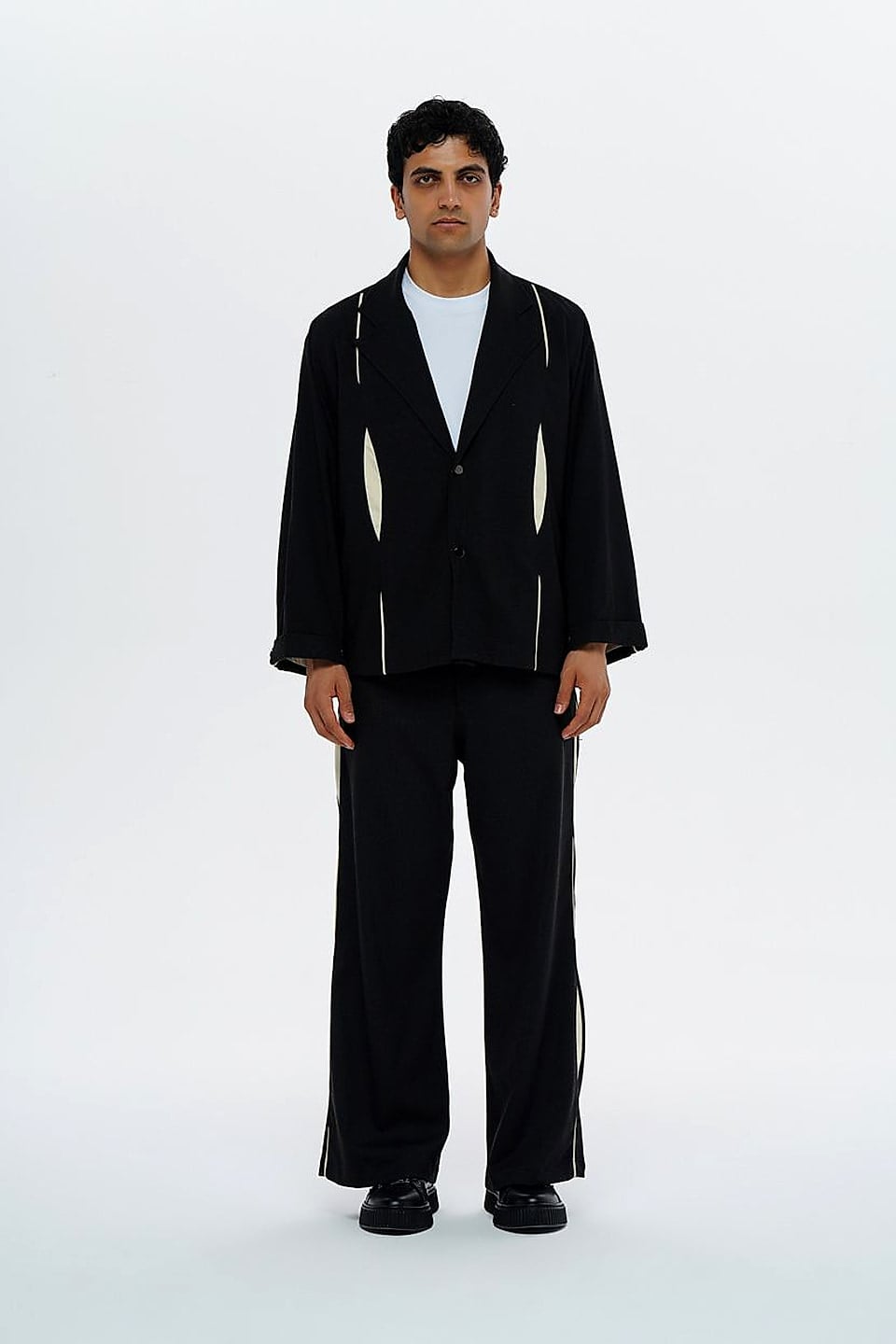 Piped Tailored Jacket in Black — YEG Textile