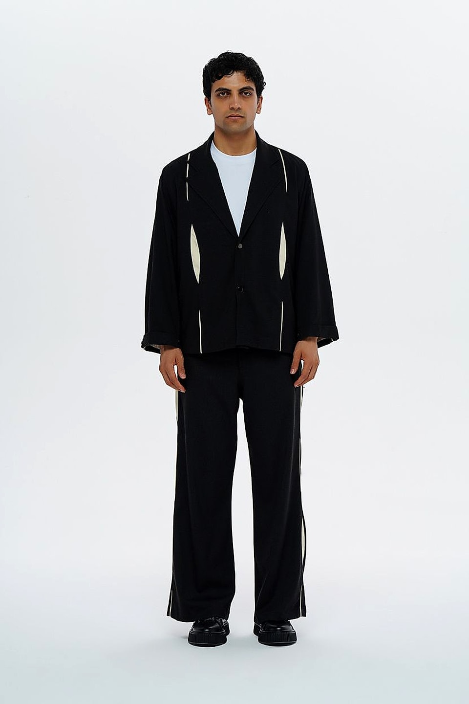 Piped Tailored Jacket in Black — YEG Textile